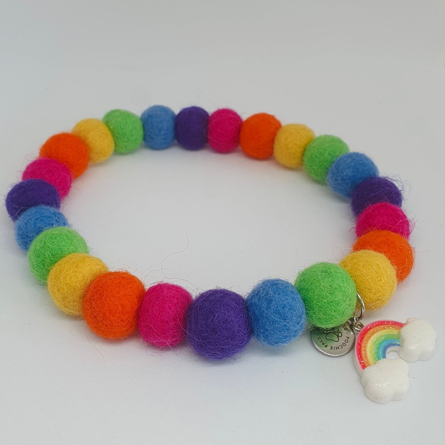 Rainbow Pom Pom Dog Collar Necklace