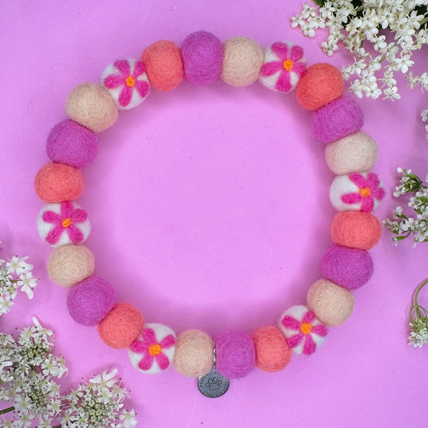 Groovy Flower Pom Pom Collar