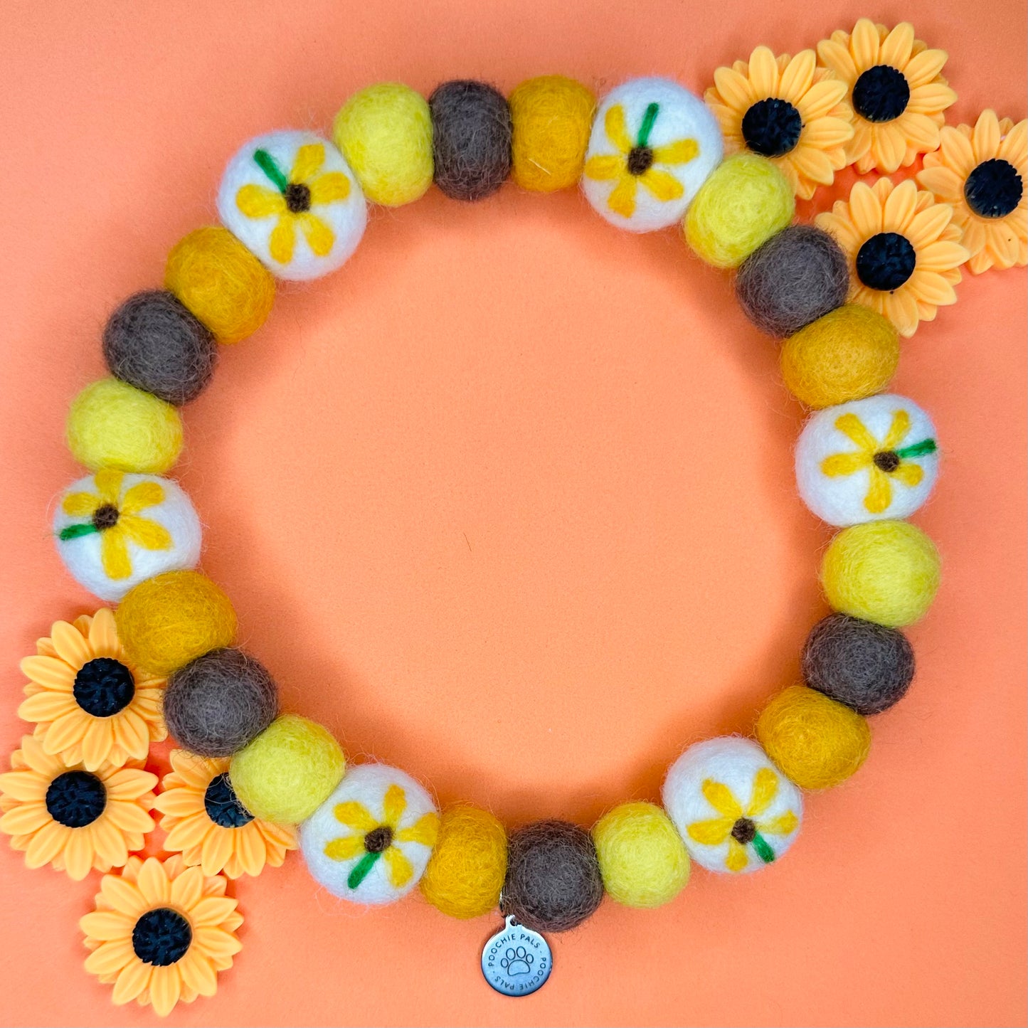 Sunflower Field Pom Pom Collar