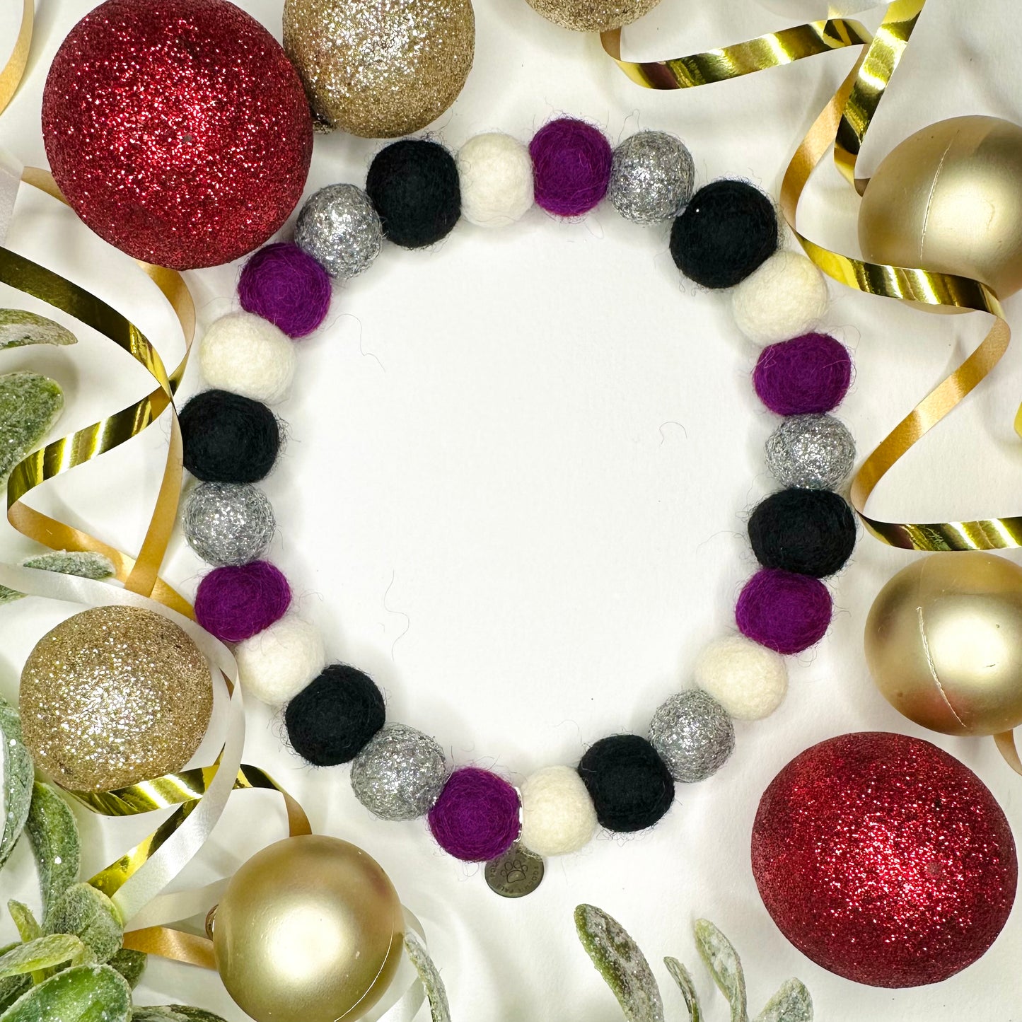 Sugar Plum Sparkle Glitter Pom Pom Collar