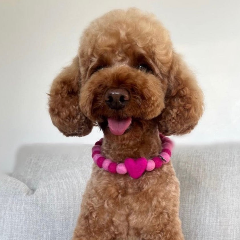 Perfect Pinks Heart Pom Pom Collar