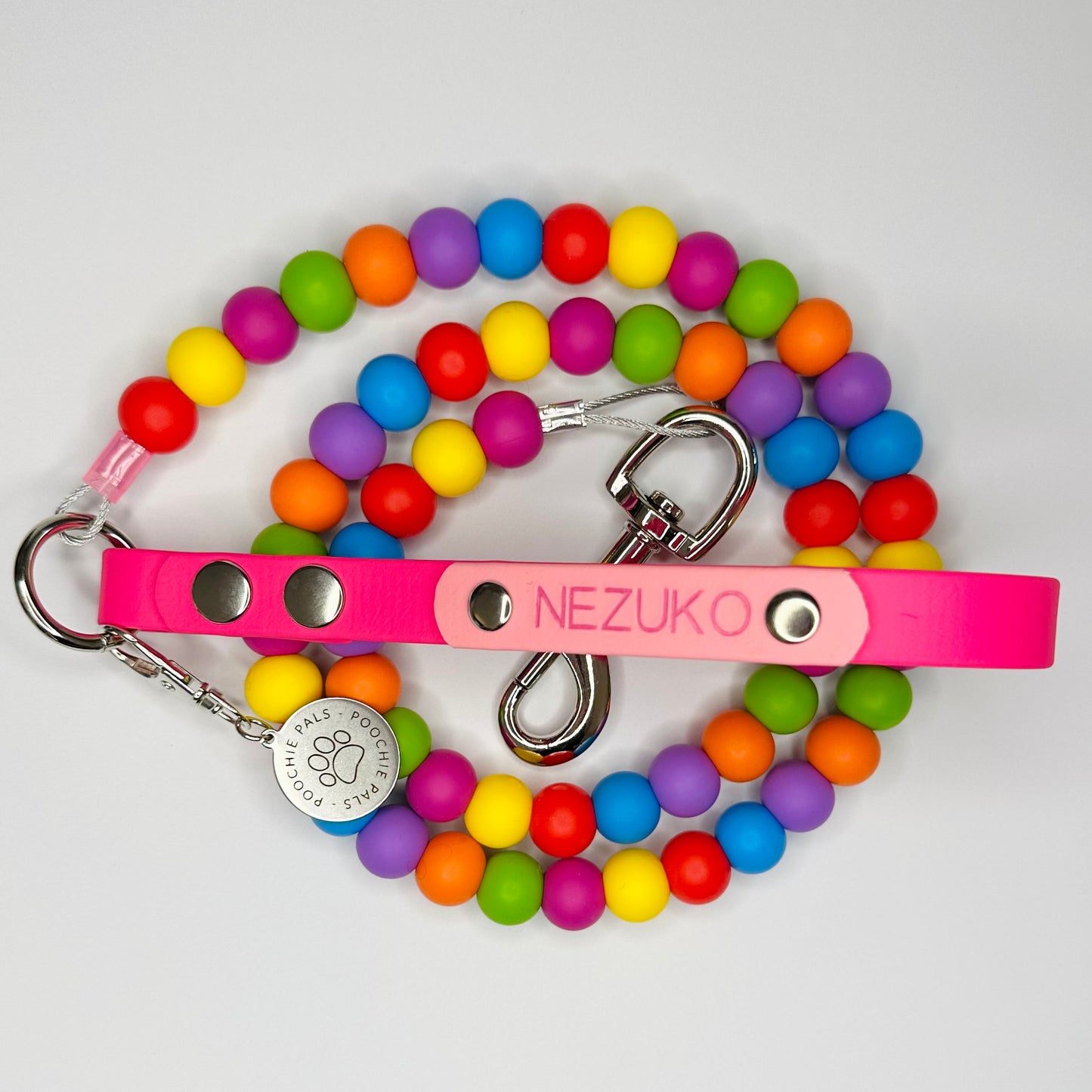 Dog biothane and silicon beaded lead. Rainbow colours fully customisable and a small dog accessories business