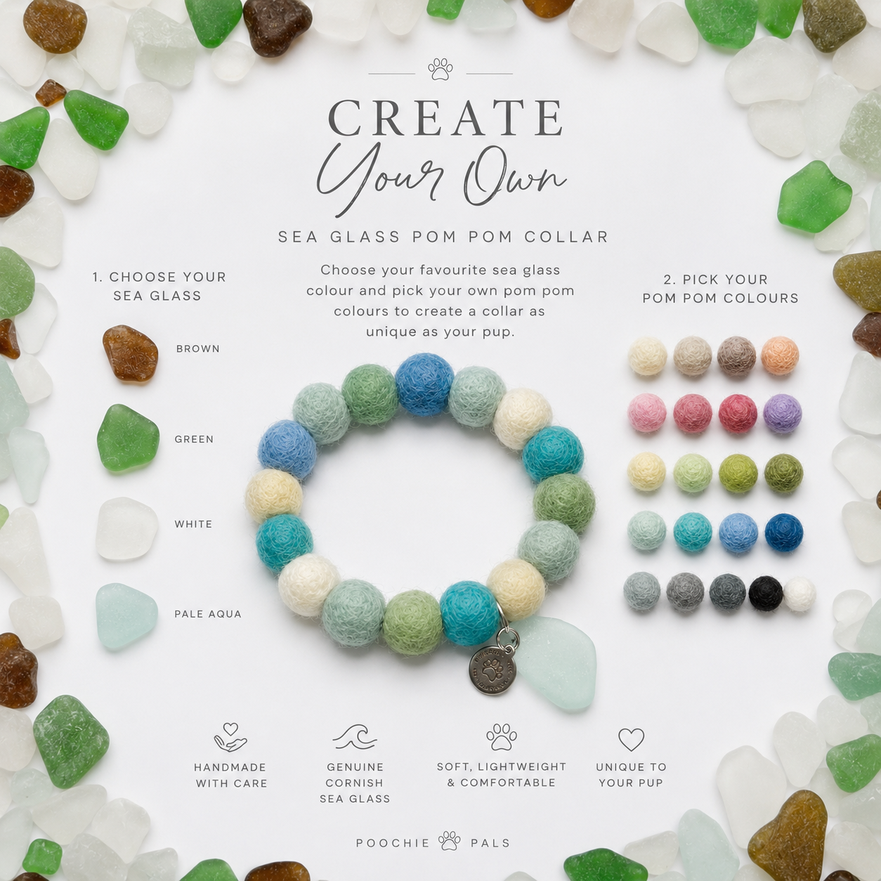 Create your own Sea Glass Pom Pom Collar