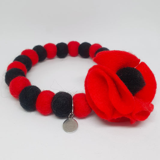 Remembrance Day Poppy Red Pom Pom Collar