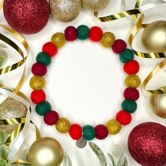 Tis The Season To Sparkle Glitter Pom Pom Collar