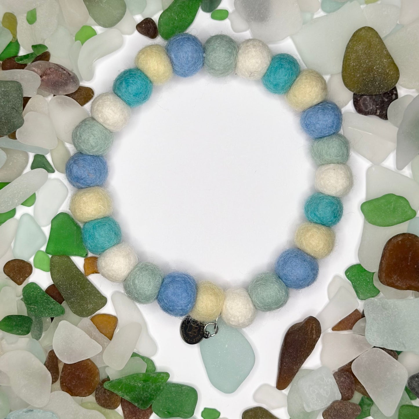 Seafoam Dream Sea Glass Pom Pom Collar