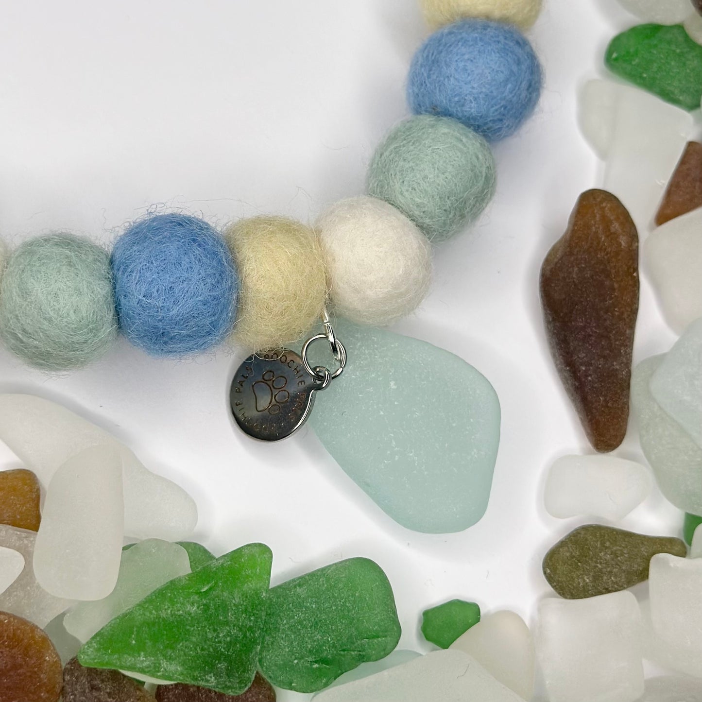 Seafoam Dream Sea Glass Pom Pom Collar