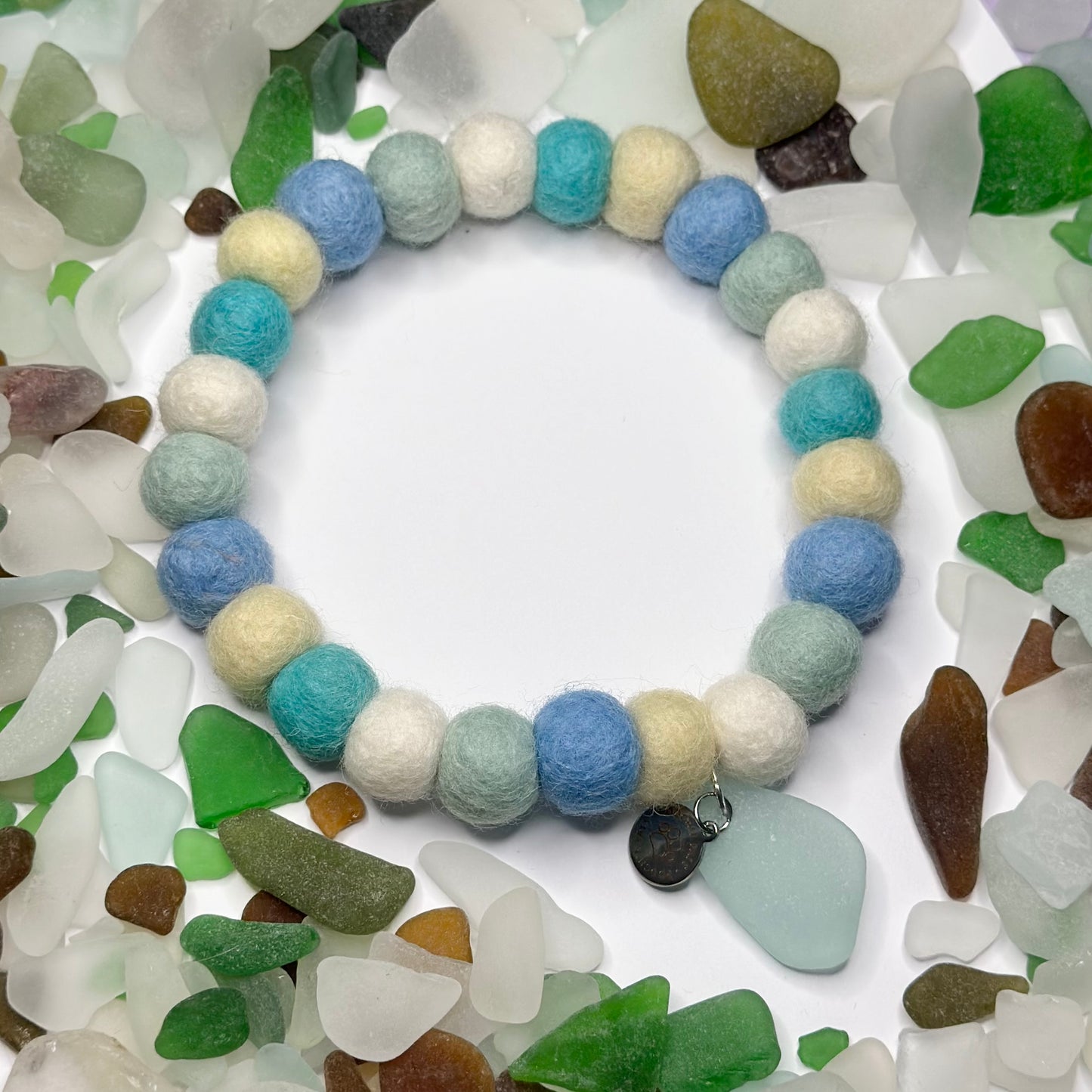 Seafoam Dream Sea Glass Pom Pom Collar