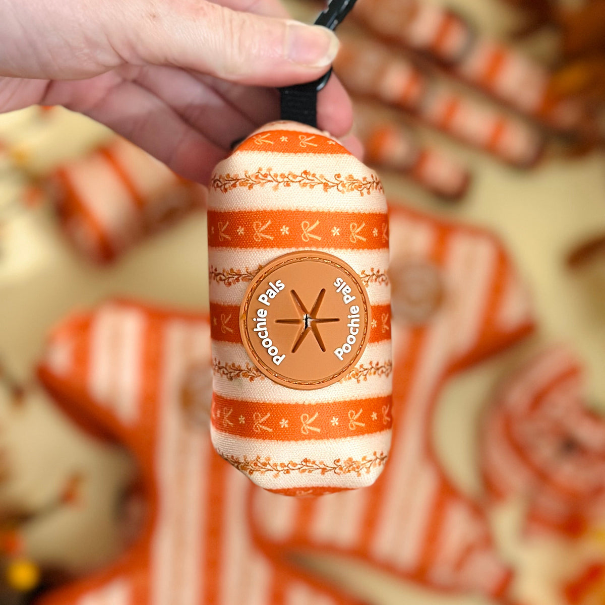 Autumn Poo Bag holder - orange and cream. Poochie Pals with Bows and flowers.