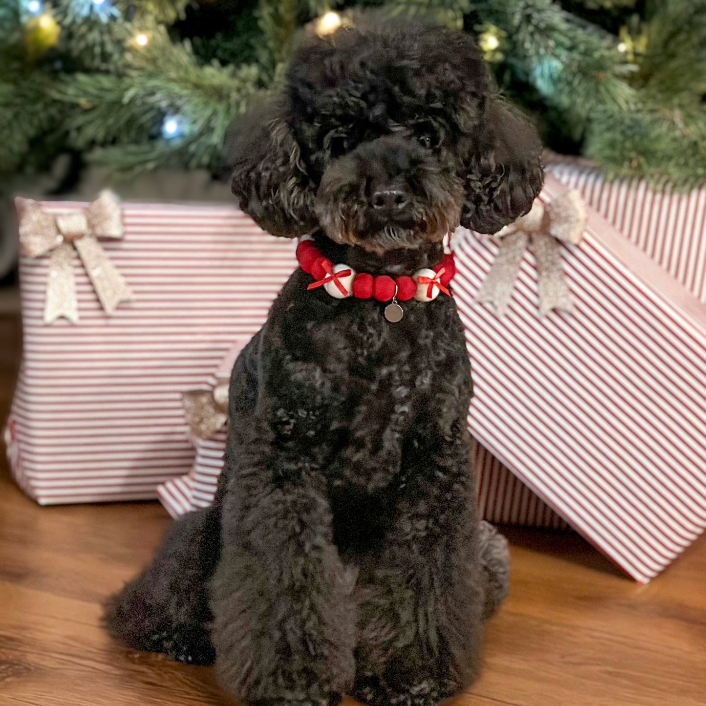 Christmas Red Satin Bow Collar