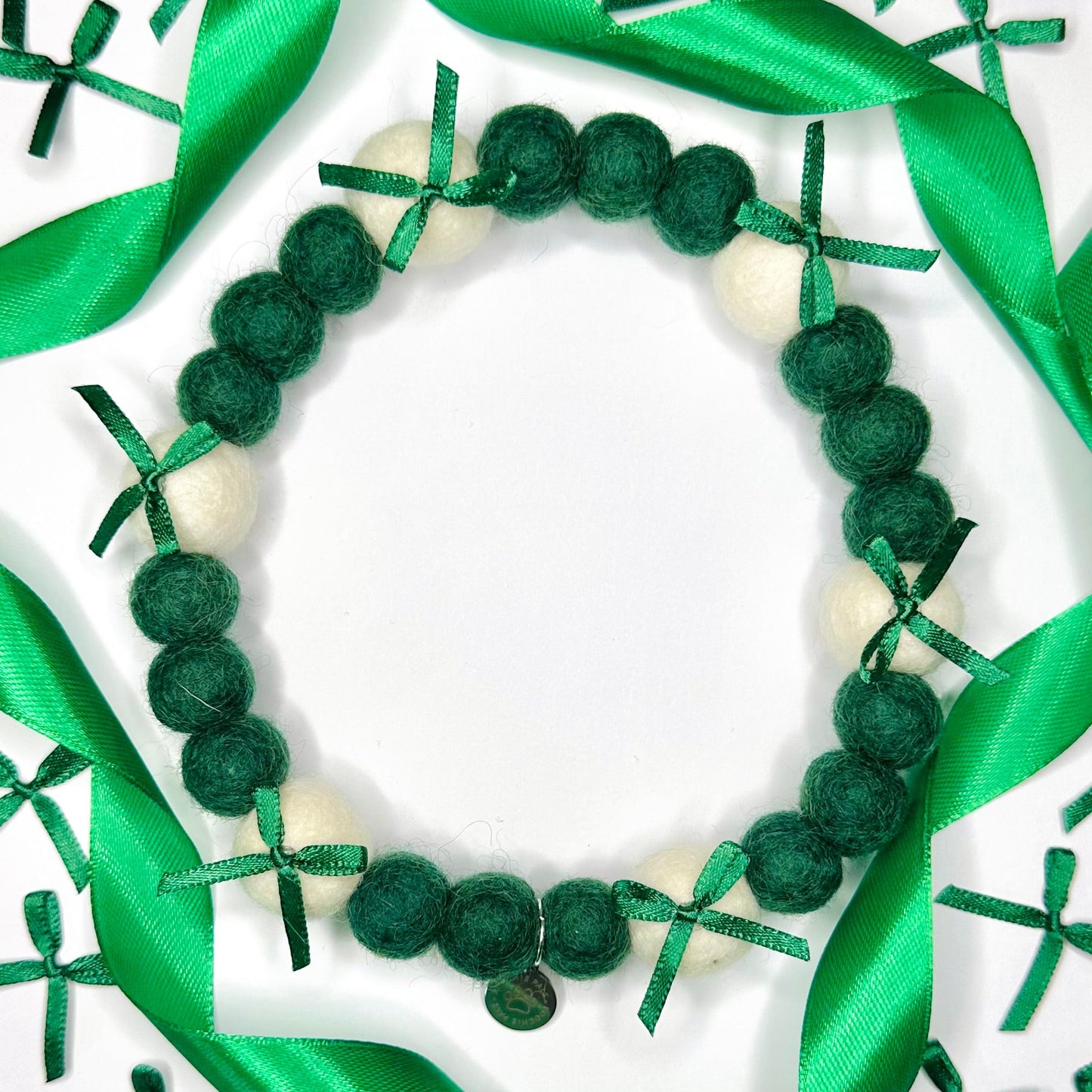 Christmas Green Satin Bow Collar