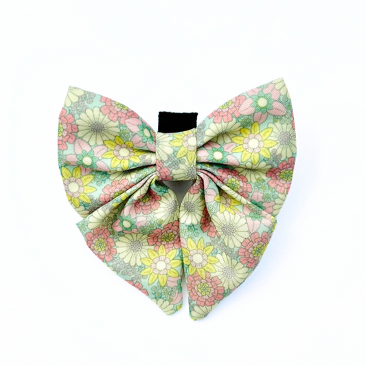 Floral patterned bow tie on a white background